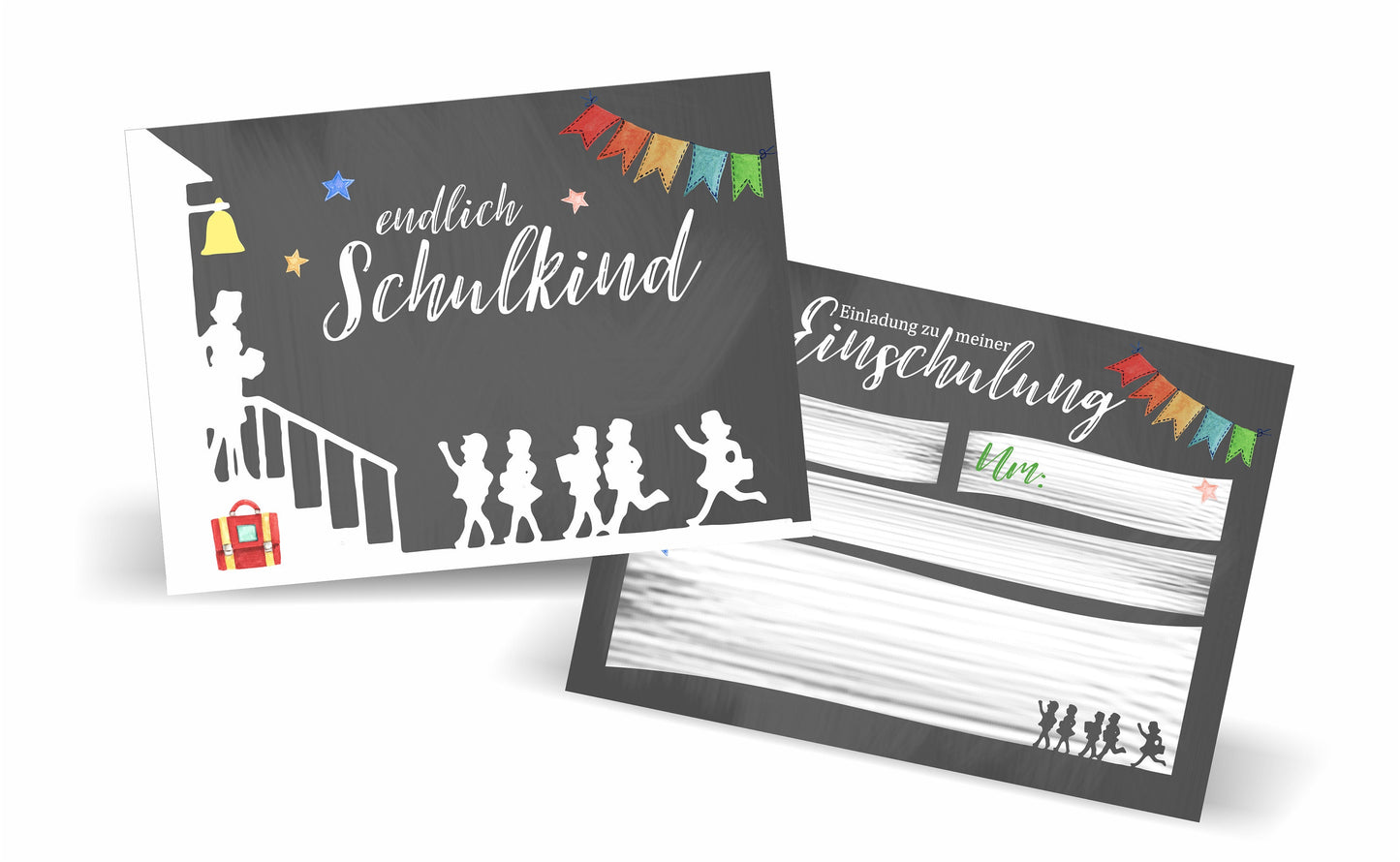 5x Einladung Einschulung Karte Retro Schule