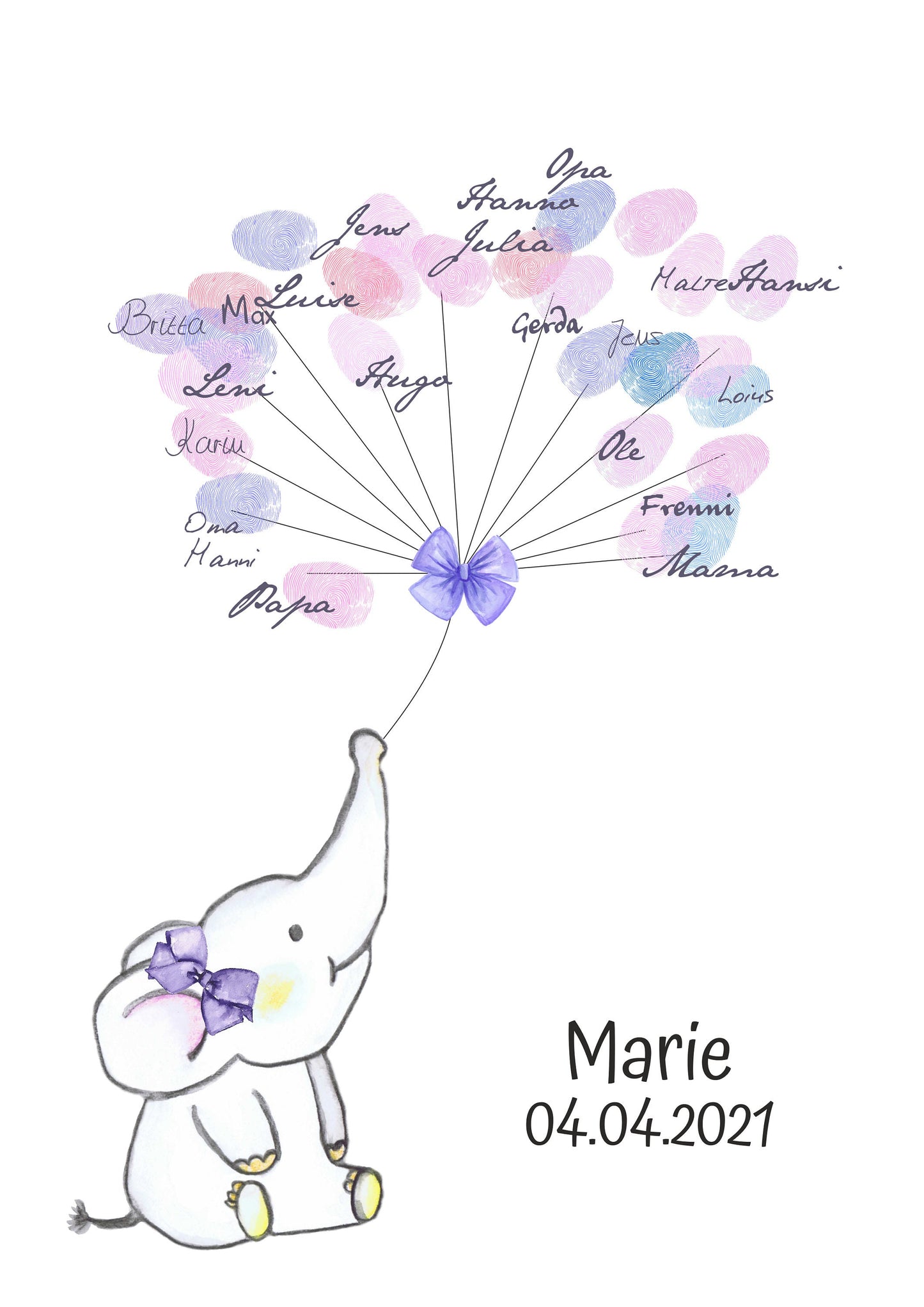 Gästebuch Kleiner Elefant Lila - Fingerprint Tree