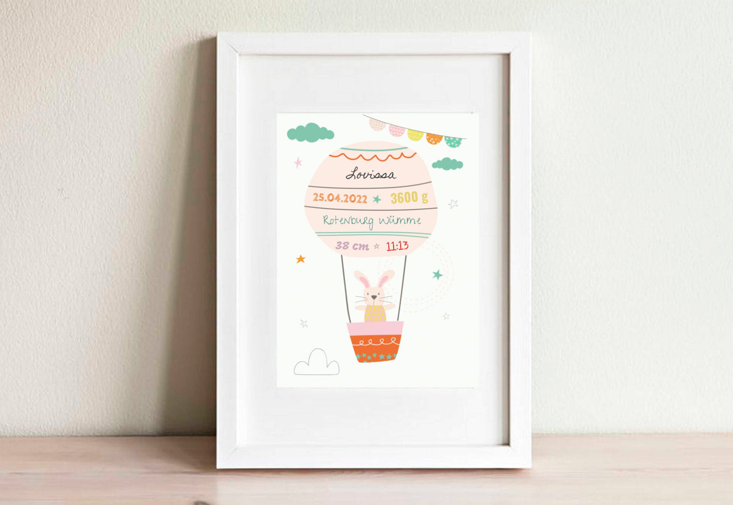Poster zur Geburt - Geschenk individualisiert - kleiner Hase