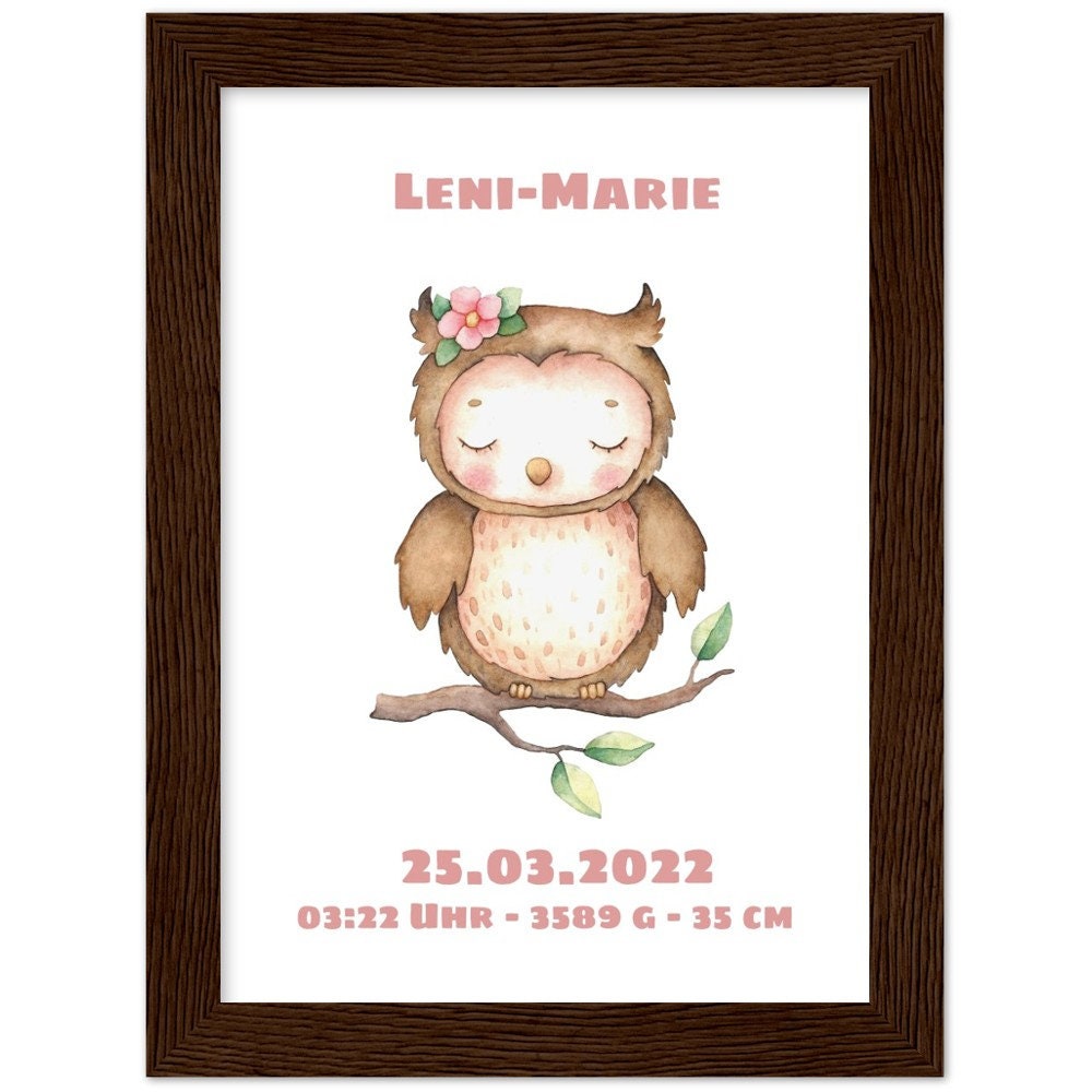 Kleine Eule - Geschenk zur Geburt mit Rahmen