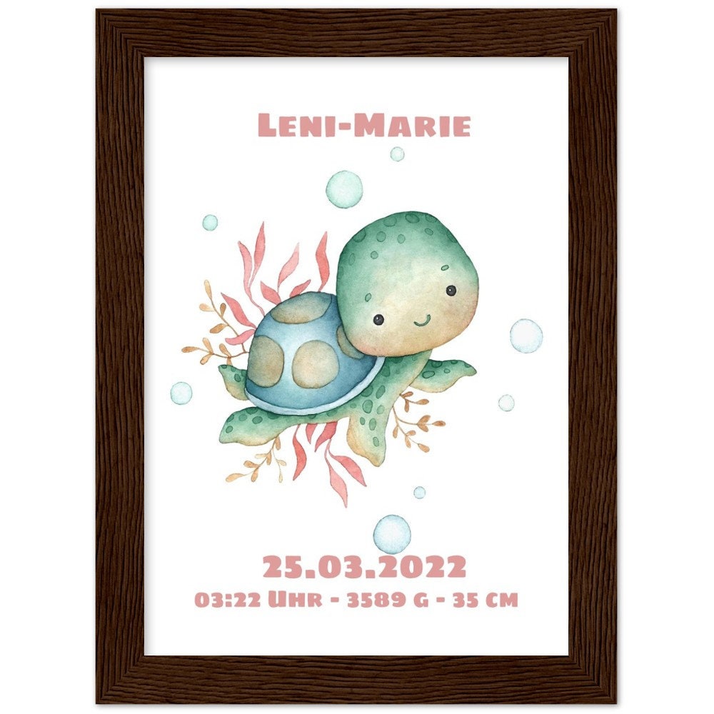 Kleine süße Schildkröte - Geschenk zur Geburt mit Rahmen