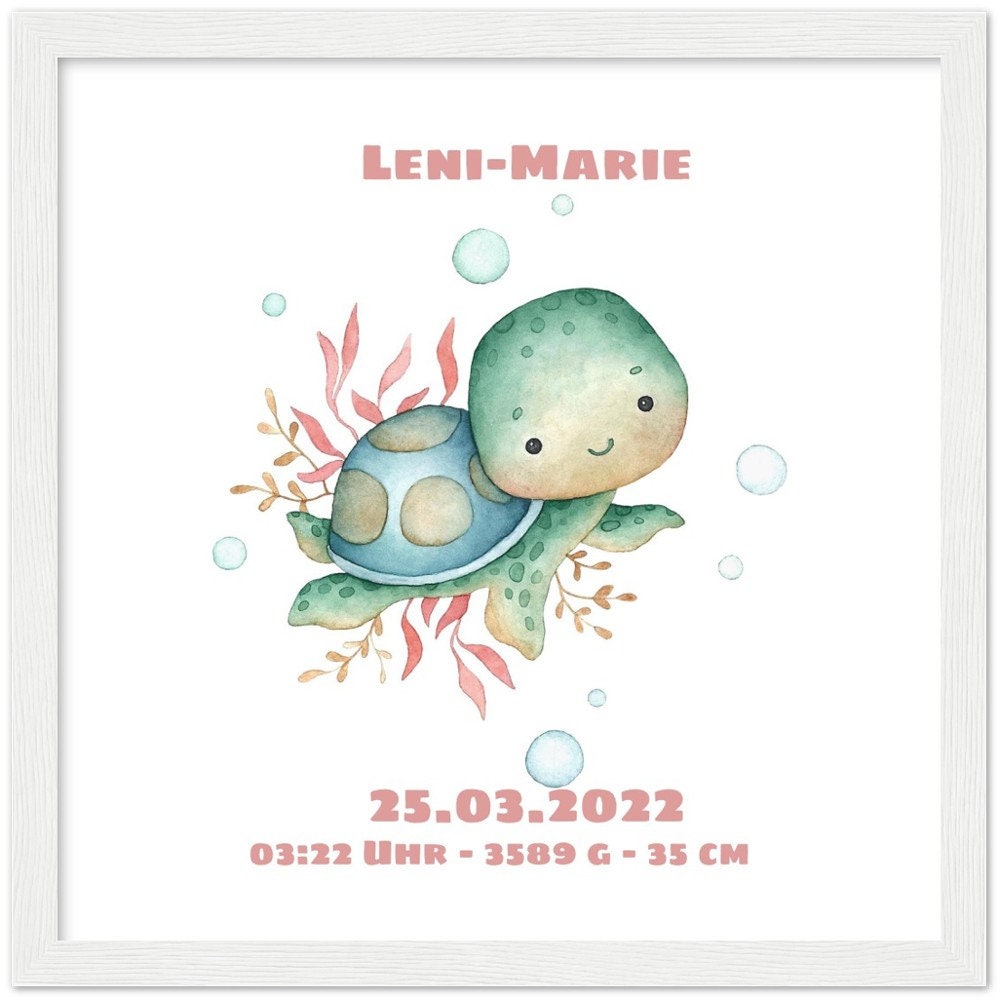 Kleine süße Schildkröte - Geschenk zur Geburt mit Rahmen