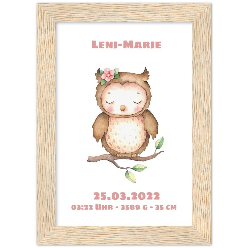 Kleine Eule - Geschenk zur Geburt mit Rahmen