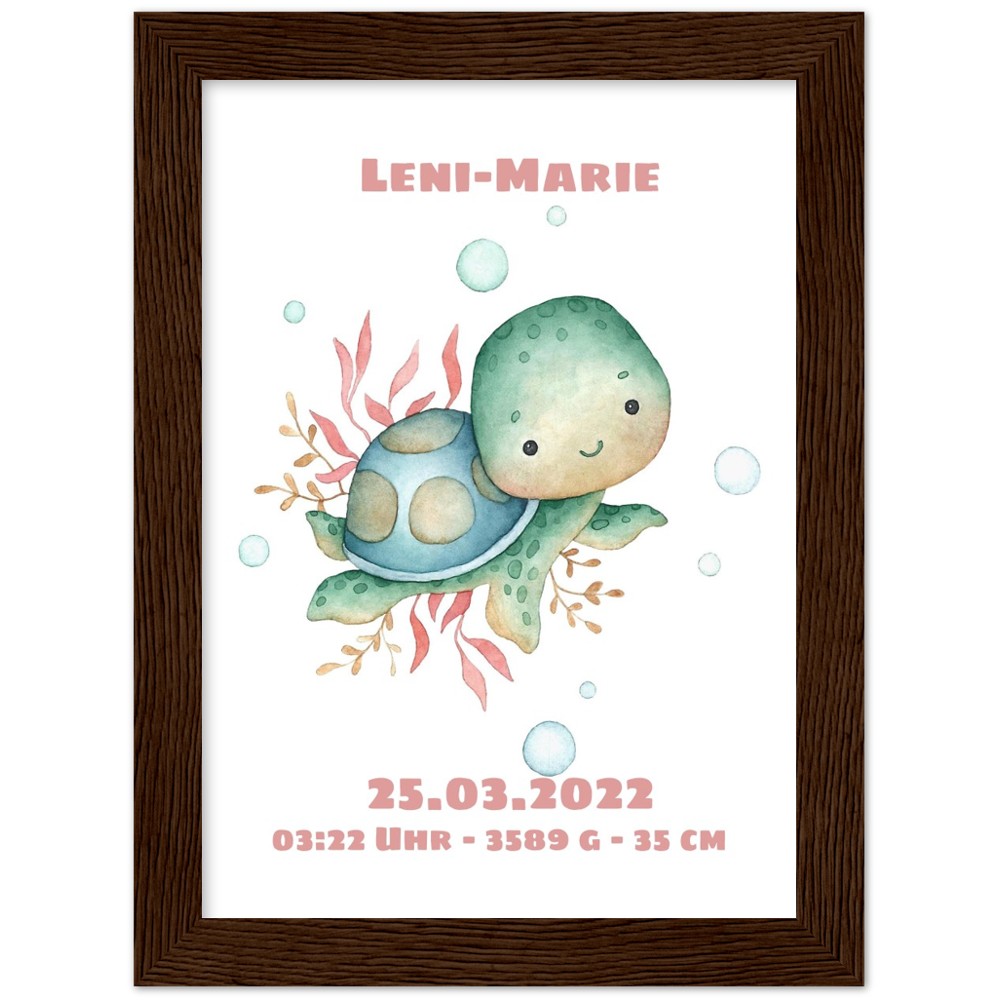 Kleine Schildkröte- Geschenk zur Geburt - Individualisiert -mit Rahmen