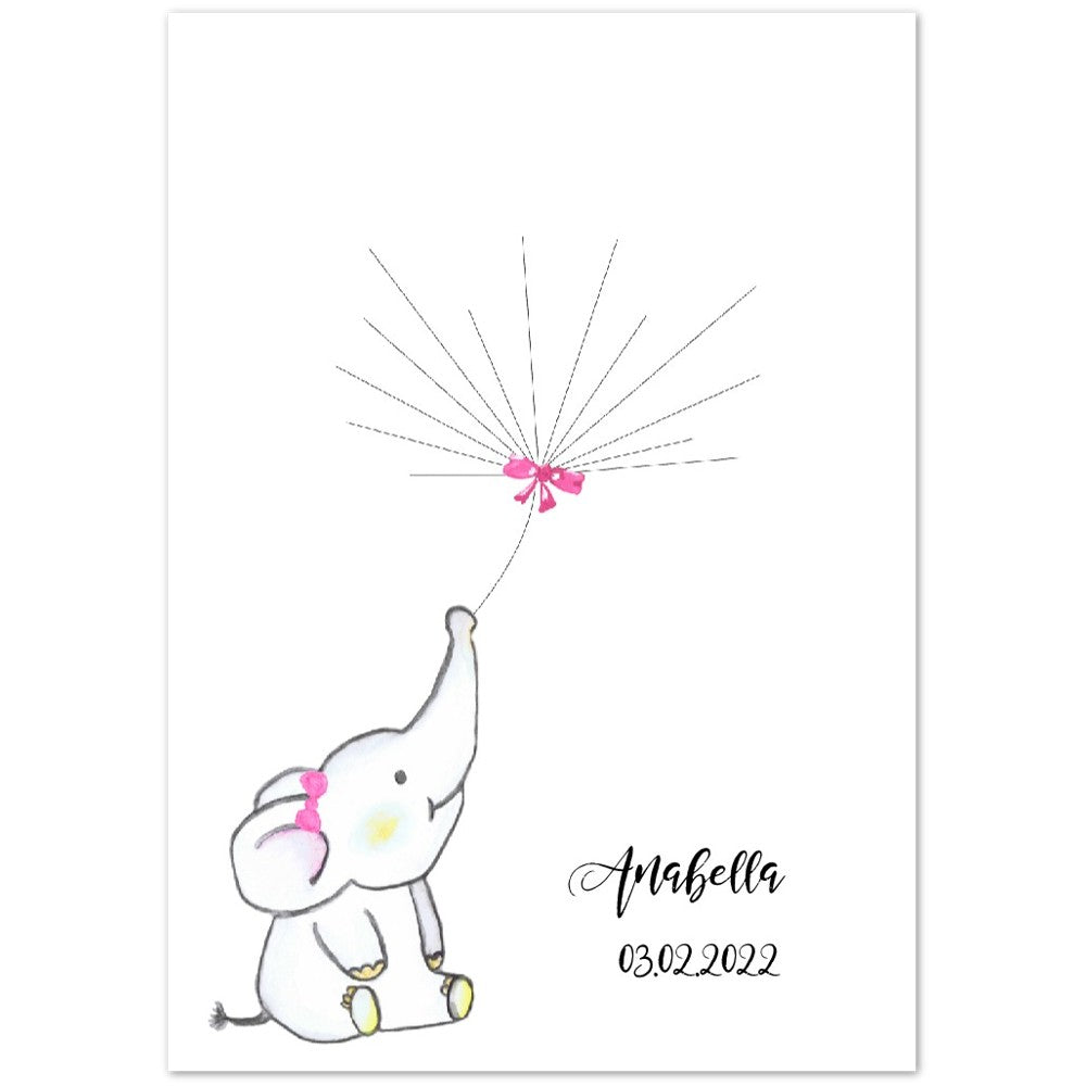 Baby Poster Elephant with Sweet Flower Wreath yellow - Girl