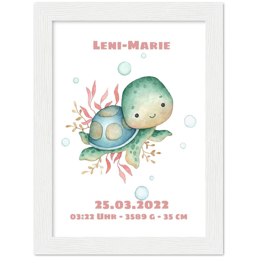 Kleine Schildkröte- Geschenk zur Geburt - Individualisiert -mit Rahmen