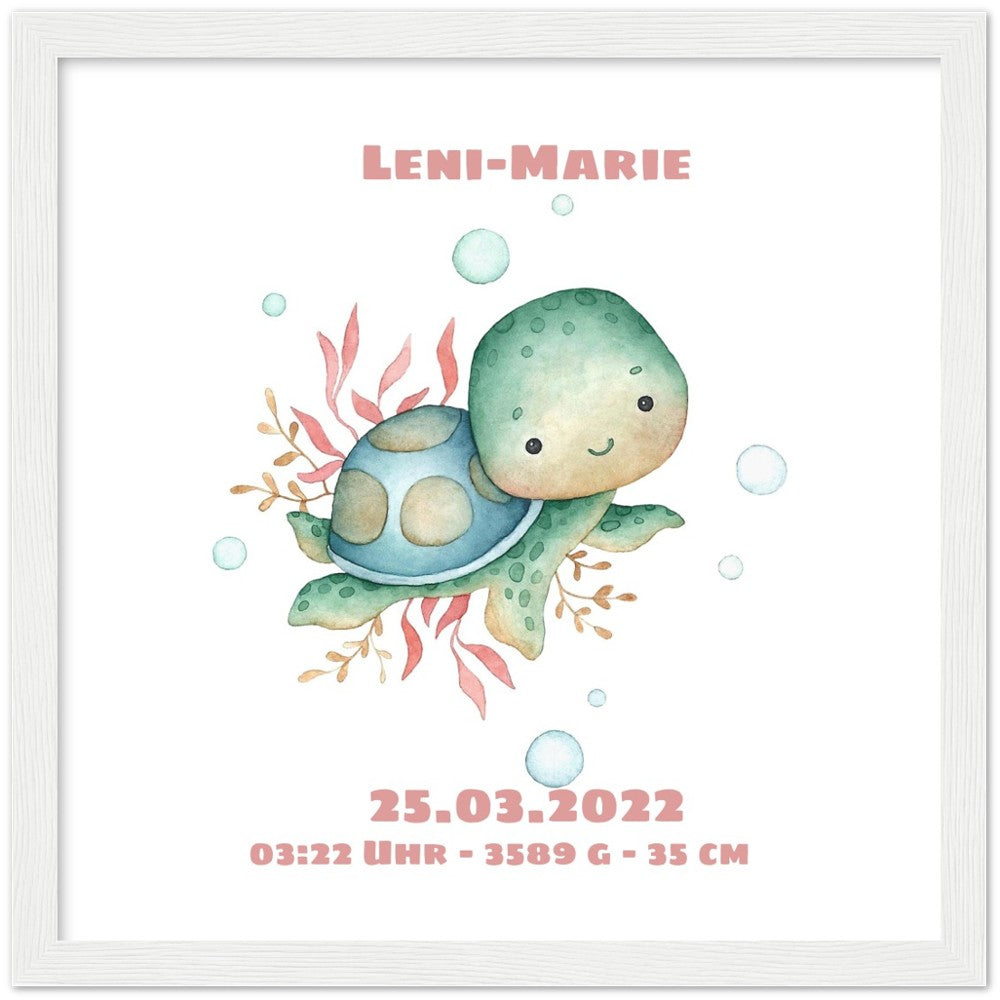 Kleine Schildkröte- Geschenk zur Geburt - Individualisiert -mit Rahmen