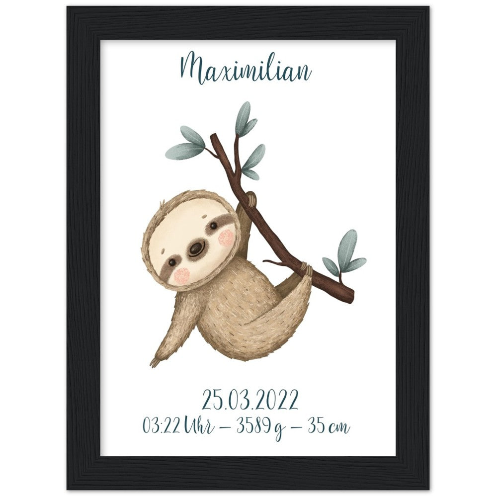 Kleines Faultier - individualisiertes Geschenk zur Geburt