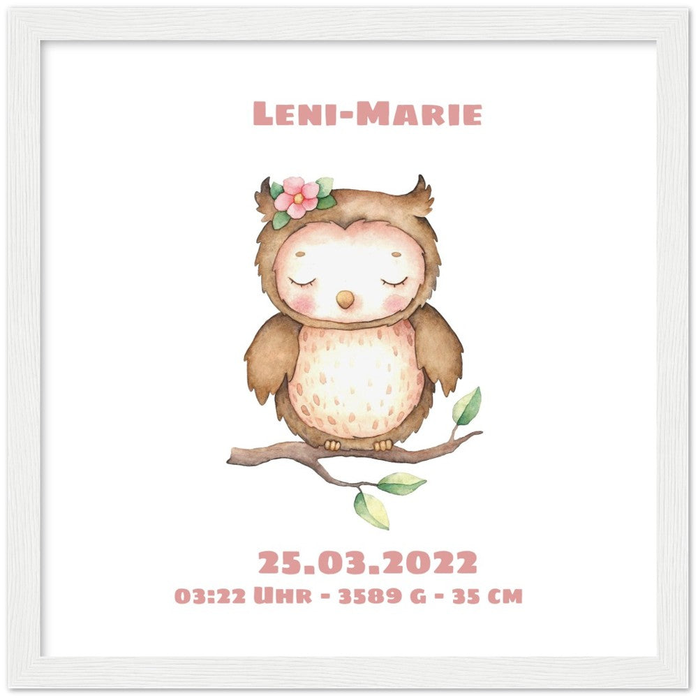 Süße kleine Eule - Geschenk zur Geburt - Individualisiert -mit Rahmen