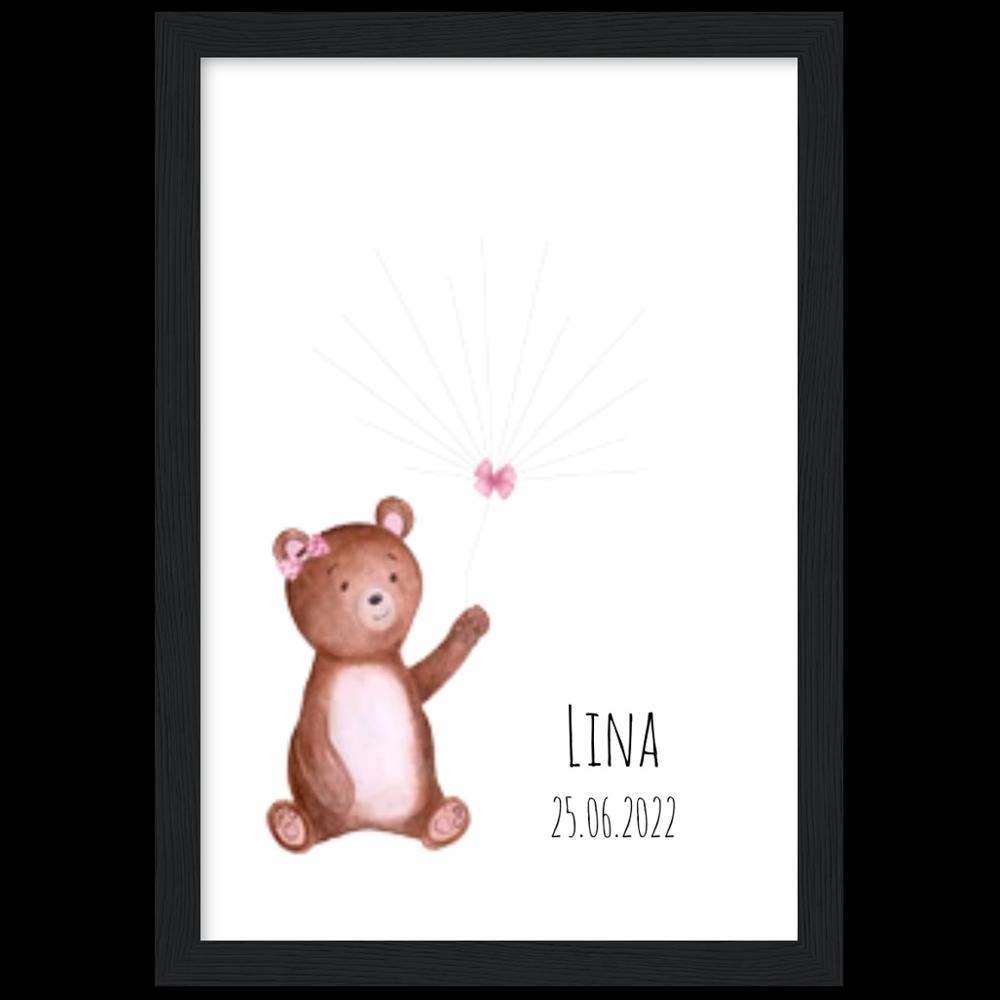 Poster mit Rahmen Mädchen Fingerprint Geburt Taufe