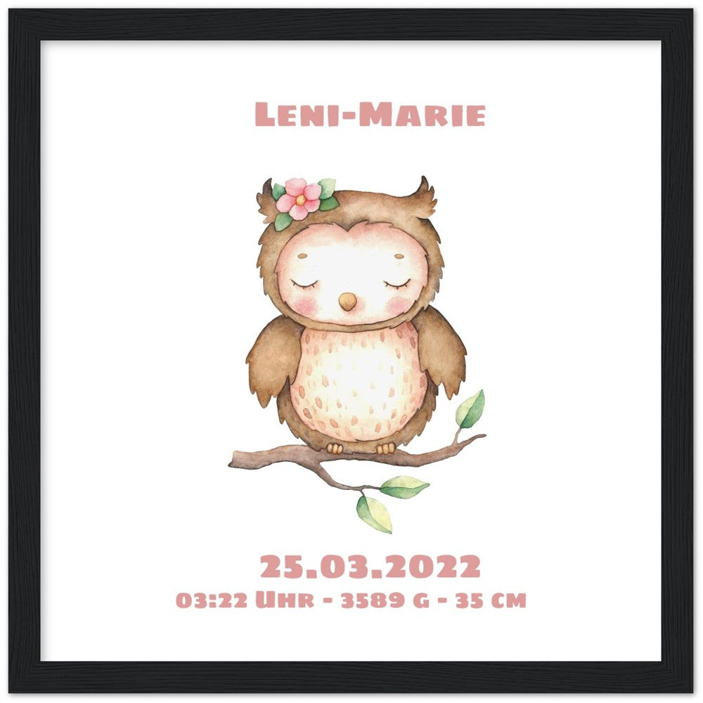 Süße kleine Eule - Geschenk zur Geburt - Individualisiert -mit Rahmen