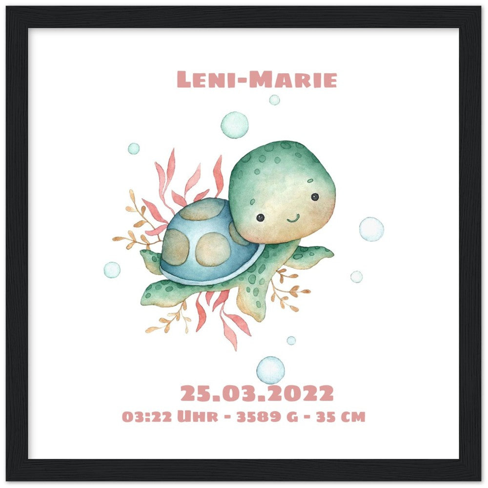 Kleine Schildkröte- Geschenk zur Geburt - Individualisiert -mit Rahmen