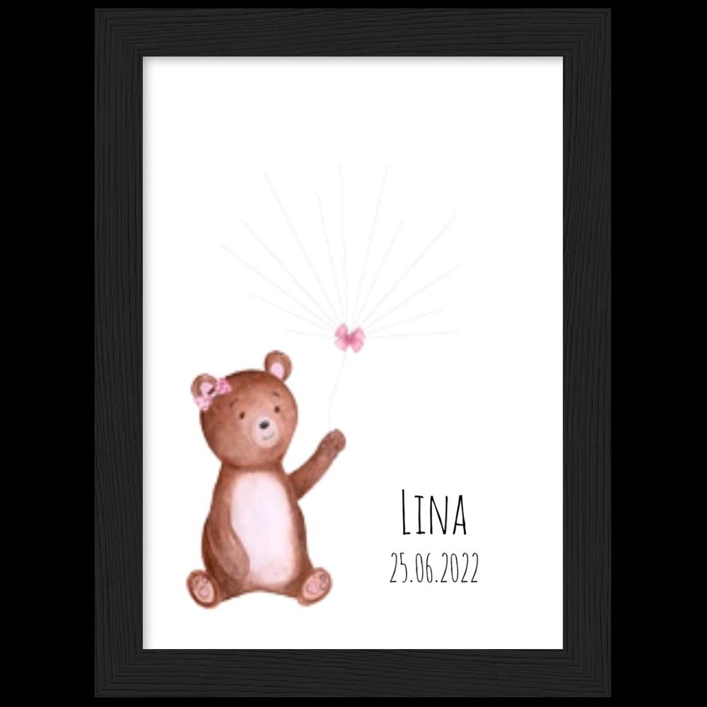 Poster mit Rahmen Mädchen Fingerprint Geburt Taufe
