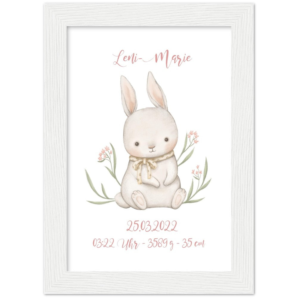 Kleiner Hase - Geschenk zur Geburt - individualisiert mit Rahmen